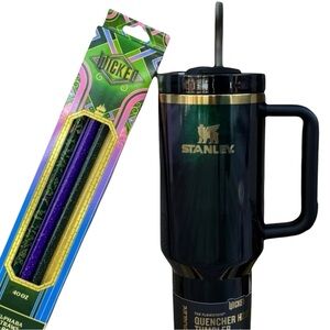 Stanley x Wicked 40oz Tumbler Elphaba + Wicked Straws Bundle Black Green New